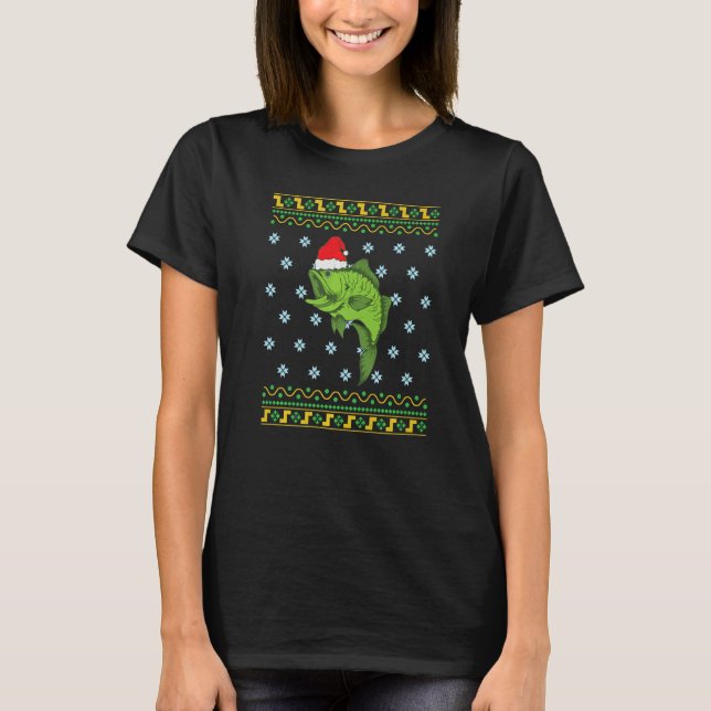 Perch with Christmas Cap Xmas Fishing T Shirt (Framsida)