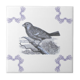 Perched Bird Blue-dekorpanel Kakelplatta