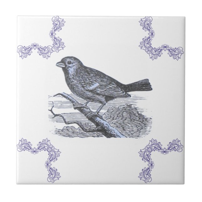Perched Bird Blue-dekorpanel Kakelplatta (Framsidan)
