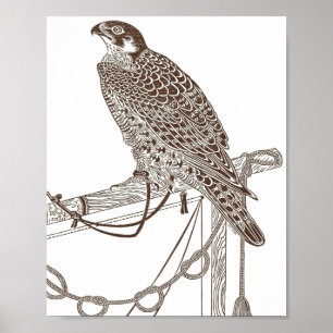 Perched Falcon, Iconic, Falcon Art, Japan Print Poster