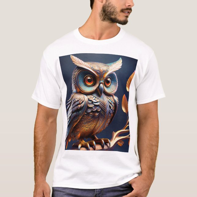 Perched Wisdom — Handcrafted Metal Owl Wall Sculpt T Shirt (Framsida)