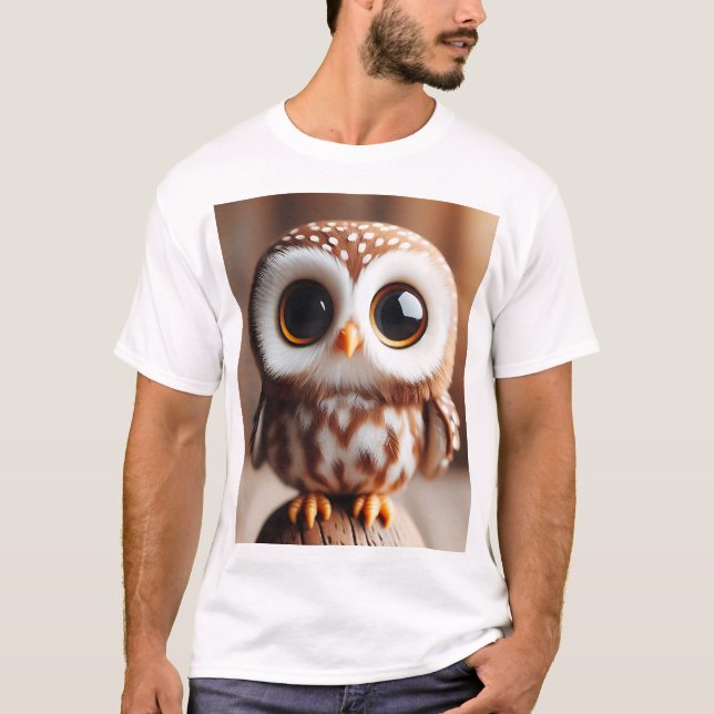 Perched Wonder — Whimsical Little Owl T Shirt (Framsida)