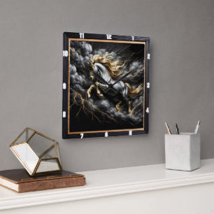 Percheron Horse Art: Metall Storm, Anpassningsbar Fyrkantig Klocka