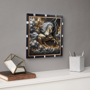 Percheron Horse Design: Anpassningsbar Guld, Metal Fyrkantig Klocka