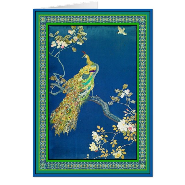 Perching påfågel hälsningskort (Framsidan)