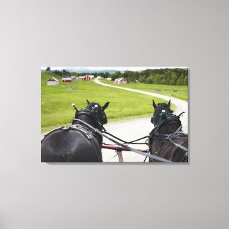 Perchon-hästarna drar i en vagn mot historiskt canvastryck