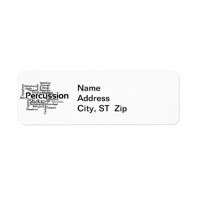 Percussion Ord Cloud Black Text Returadress Etikett (Framsidan)