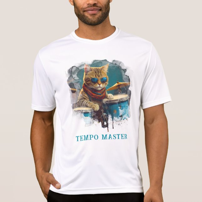 *~* Percussionist Coola Cat AP91 TEAL DRUMMER T Shirt (Framsida)