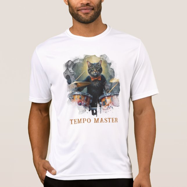 *~* Percussionist Coola Cat DRUMMER BOW TIE AP91 T Shirt (Framsida)