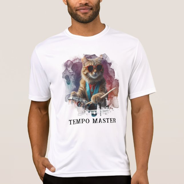 *~* Percussionist Coola Cat DRUMMER Teal AP91 T Shirt (Framsida)