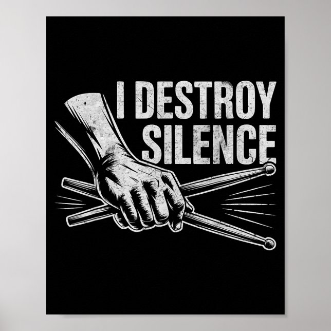 Percussionist Drummer I Destroy Silence Drumming L Poster (Framsidan)