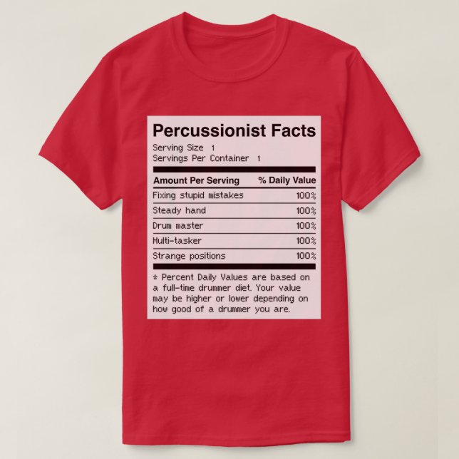 Percussionist Facts Funny Drums Drummer T Shirt (Design framsida)