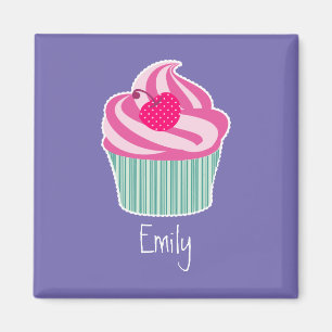 Perdonalized Rosa Cupcoa WIth Polka Dot Cherry Magnet