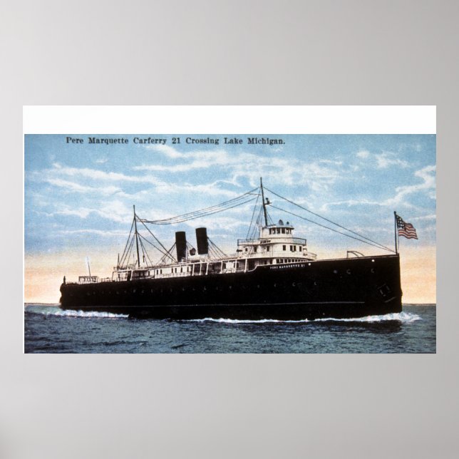 Pere Marquette Car Ferry 21 Crossing Sjö Michigan Poster (Framsidan)