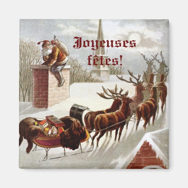 Père Noël avec traîneau et renne aimant décoratif Magnet (Framsidan)