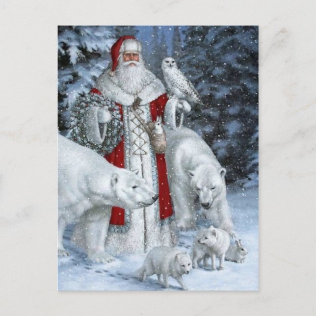 Père Noël et animaux blancs Vykort (Framsida)