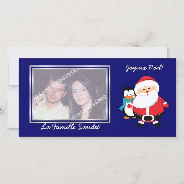 Père Noël et foto för Manchot jultomtencartes Julkort (Framsida)