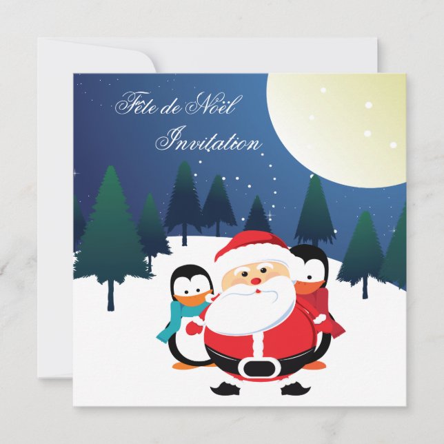 Père Noël et Manchot Fête de Noël Inbjudningar (Framsida)
