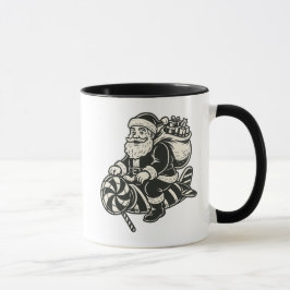 Père Noël vintage sur fusée sucrée noir et blanc. Mugg
