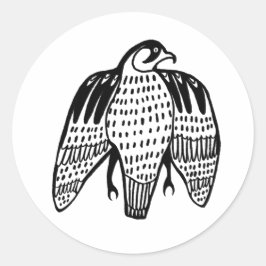 Peregrine Falcon i svart linje teckning Runt Klistermärke