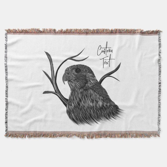 Peregrine Falcon i Träd Grenar med handskrift Filt (Framsidan)