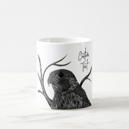 Peregrine Falcon i Träd Grenar med handskrift Kaffemugg