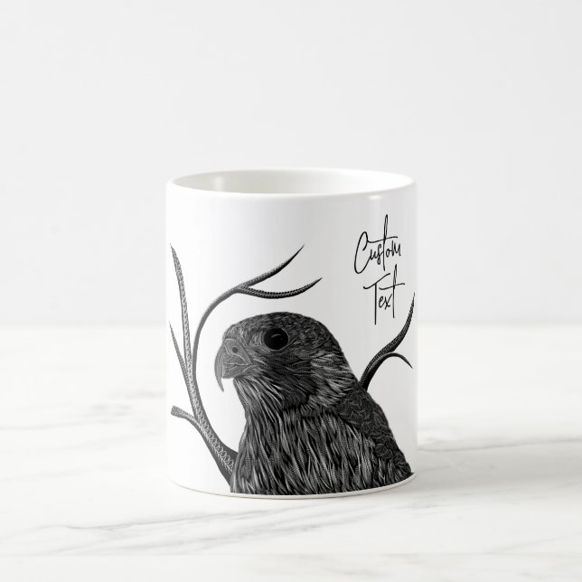 Peregrine Falcon i Träd Grenar med handskrift Kaffemugg (Center)