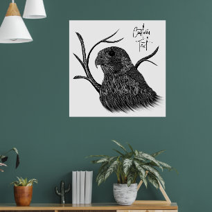Peregrine Falcon i Träd Grenar med handskrift Poster