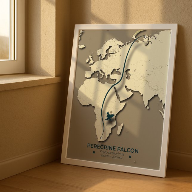 Peregrine Falcon Migration Karta - minimalistisk Poster (Skapare uppladdad)