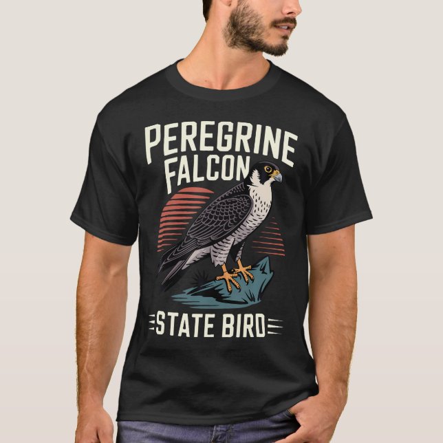 Peregrine Falk Stat Fågel Retro T Shirt (Framsida)