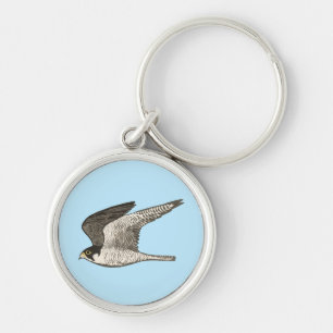 Peregrine illustration för falkcoolafågel rund silverfärgad nyckelring