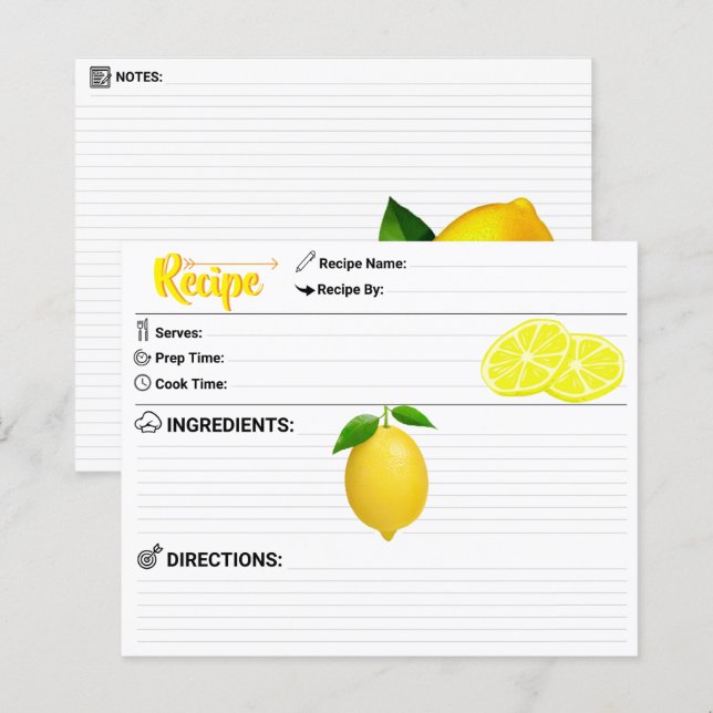 Perfect 2 Sided - Modern Refill Lemon Recipe Card (Fram/baksida)