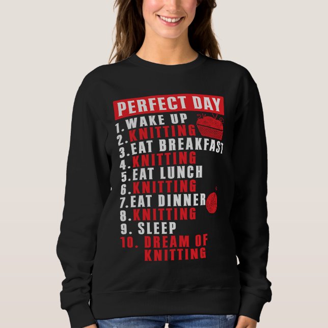 Perfect Day Breakfast Yarn Knitting Needles Knit T Shirt (Framsida)