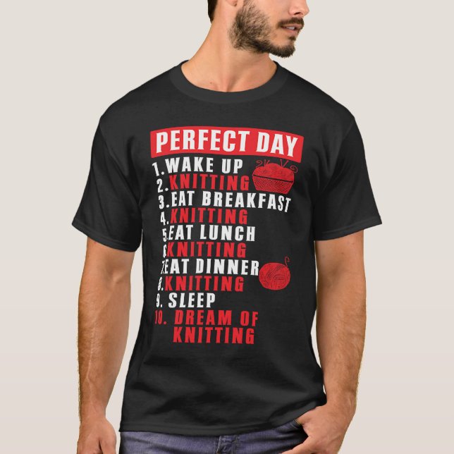 Perfect Day Breakfast Yarn Knitting Needles Knit T Shirt (Framsida)