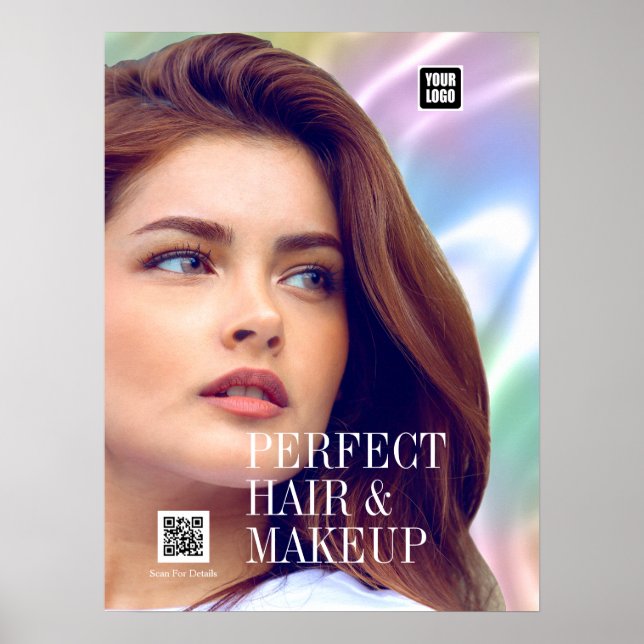 PERFECT HAIR & MAKEUP Flicka Hår Salong Logotyp QR Poster (Framsidan)