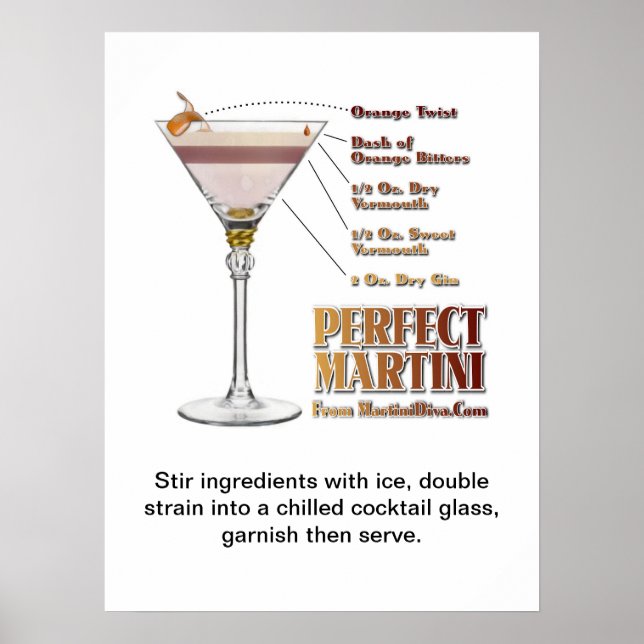 Perfect Martini Cocktail Recipe Art "18 x 24" Poster (Framsidan)