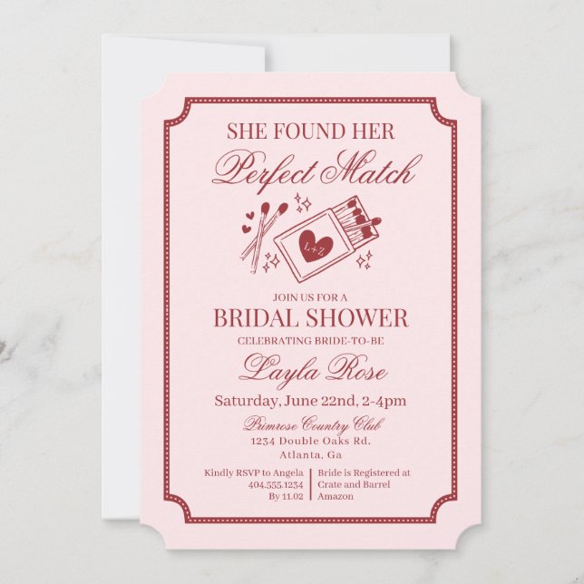 Perfect Match Made in Heaven Pink Bridal Shower Inbjudningar (Framsida)