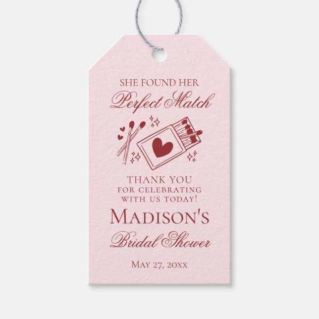 Perfect Match Matchbox Bridal Shower Favor Presentetikett (Framsidan)