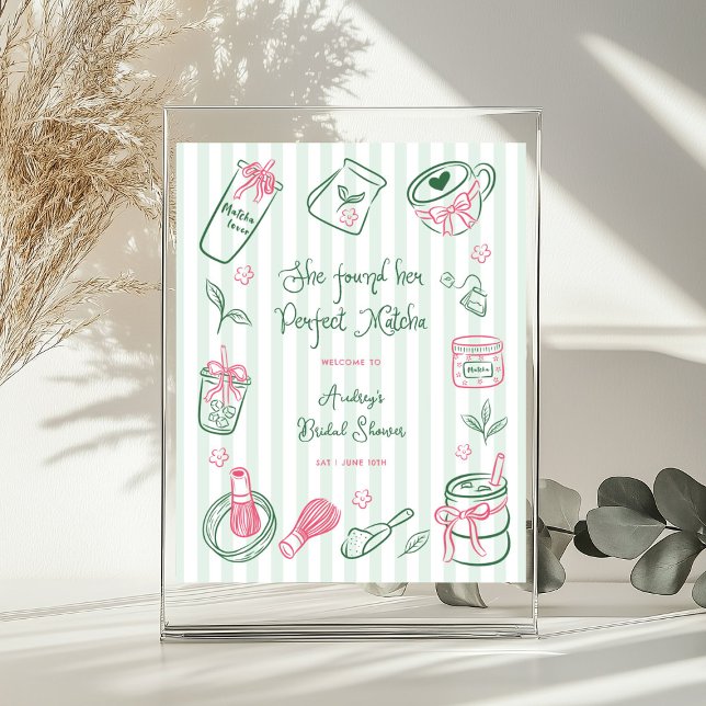 Perfect Matcha Stripes Bridal Shower Welcome Sign Poster (Skapare uppladdad)
