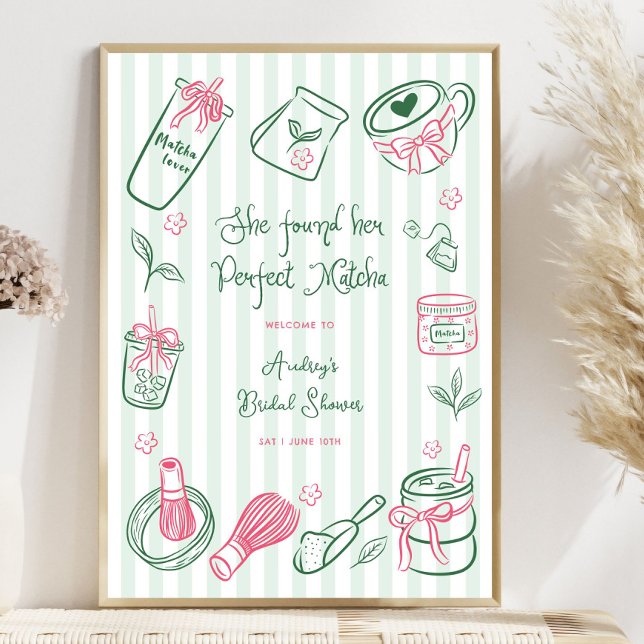 Perfect Matcha Stripes Bridal Shower Welcome Sign Poster (Skapare uppladdad)