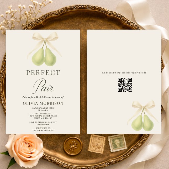 Perfect Pair Bow QR Code Bridal Shower Inbjudningar (Skapare uppladdad)