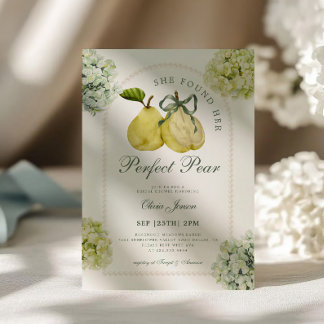 Perfect Pear Pair Green Hydrangea Bridal Shower Inbjudningar