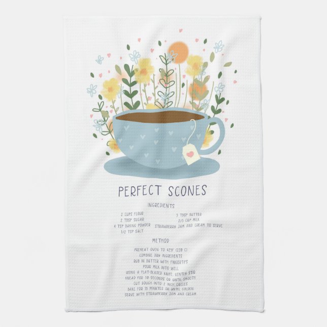 Perfect Scones Tea Towel Recipe Kitchen Wall Art Kökshandduk (Vertikal)