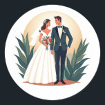 Perfect Wedding Couple Sticker Runt Klistermärke<br><div class="desc">Elegant illustration of a bride and groom,  perfect for wedding celebrations and romantic gestures.</div>