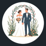 Perfect Wedding Moments Sticker Runt Klistermärke<br><div class="desc">Celebrate love and joy with this elegant sticker featuring a bride and groom amidst floral arches,  perfect for wedding enthusiasts and romantic gifts.</div>