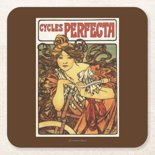 Perfecta Bicycles with Woman Advertistisch Poste Underlägg Papper Kvadrat