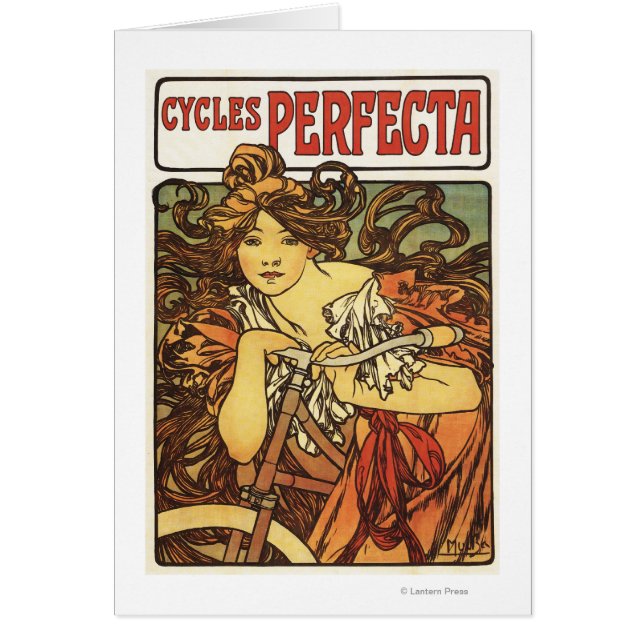 Perfecta Bicycles with Woman Advertistitiste Hälsningskort (Framsidan)