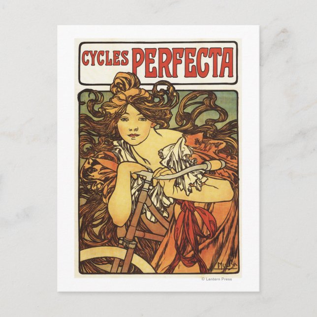 Perfecta Bicycles with Woman Advertistitiste Vykort (Framsida)