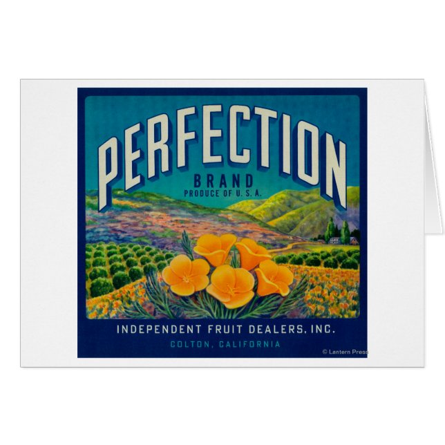 Perfection Orange LabelColton, CA Hälsningskort (Framsidan Horizontal)