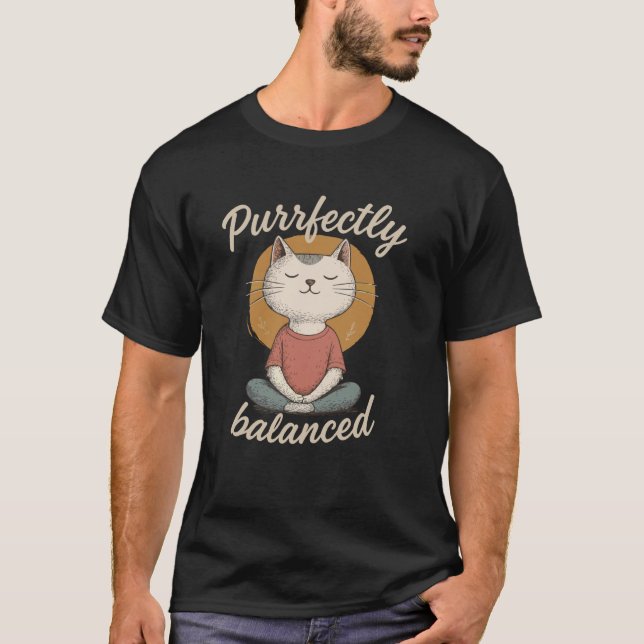 Perfekt Balanserad Zen Katt Meditation Design T Shirt (Framsida)